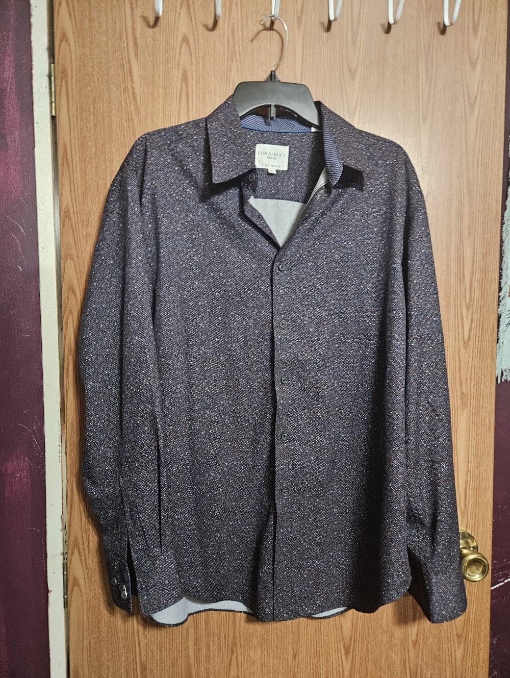 Con.struct Button Down Dress Shirt Micro Confetti Pattern 4 Way Stretch Size LG!